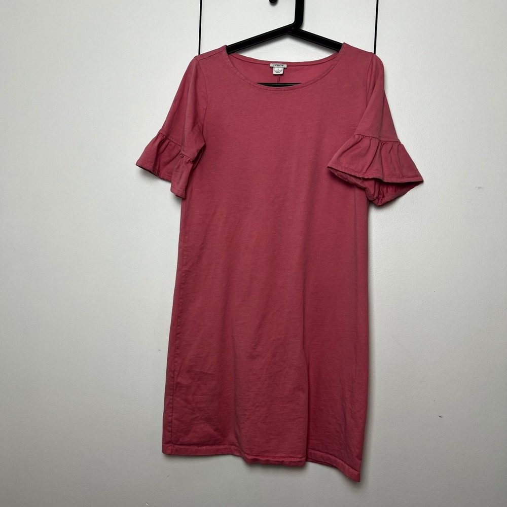 J.Crew Womens Rose Pink Cotton Ruffle Sleeve Shift Dress Size S Short Sleeve